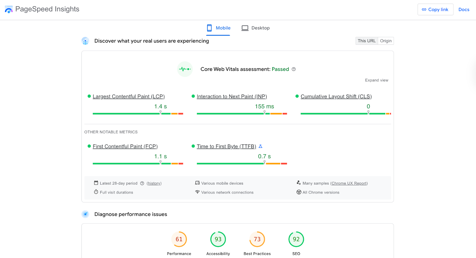 PageSpeed Insights: Best for analyzing website speed and performance