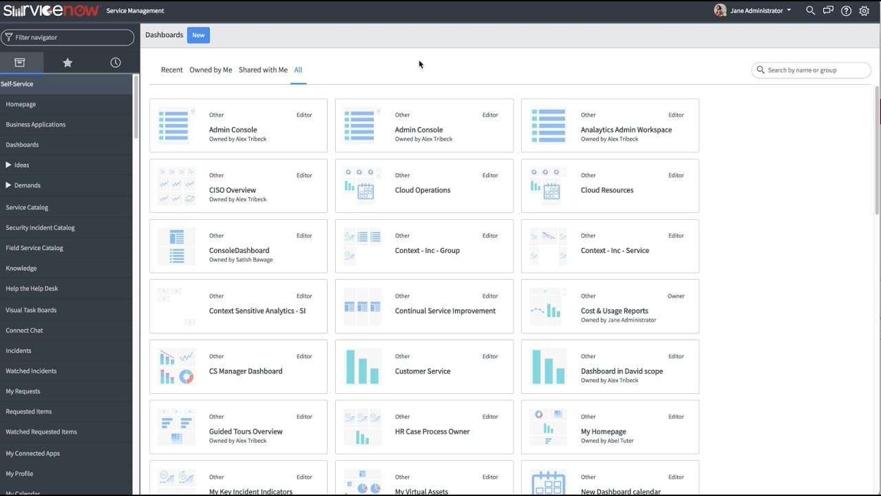 ServiceNow dashboard displays IT service workflows, approvals, and spend insights