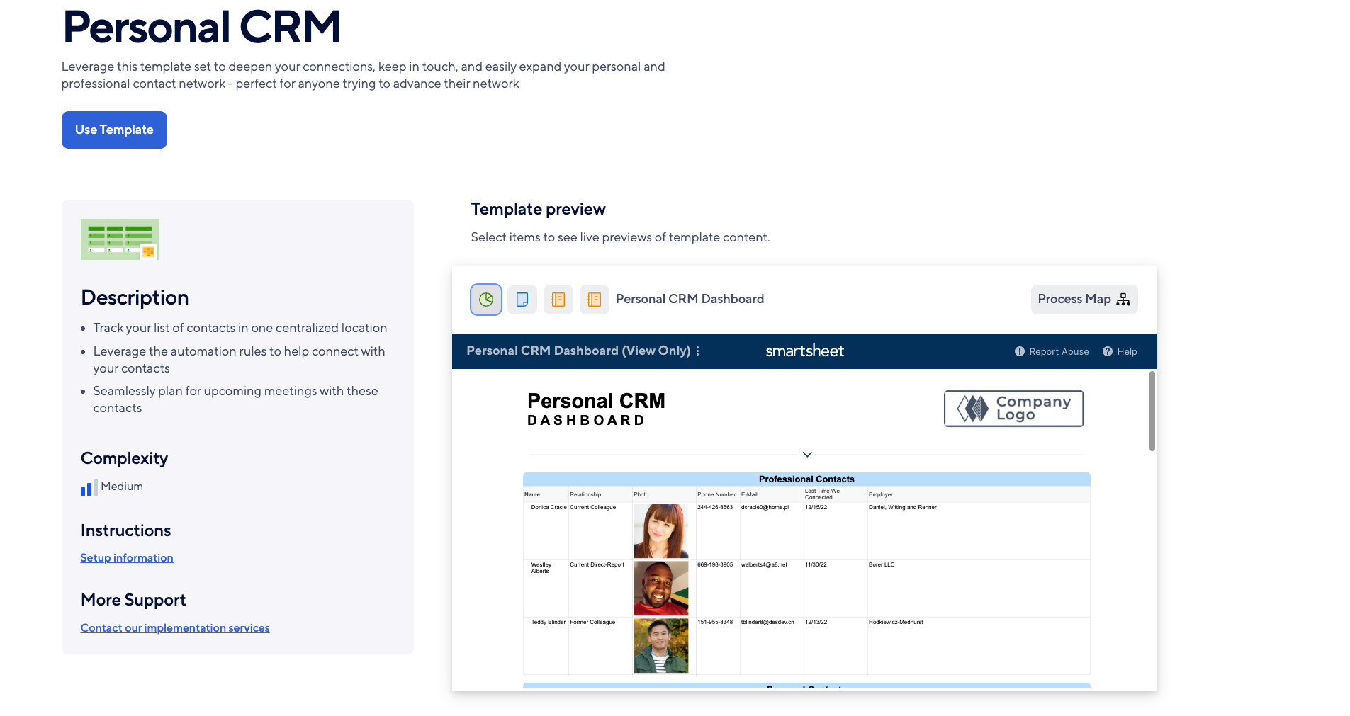 Smartsheet CRM template