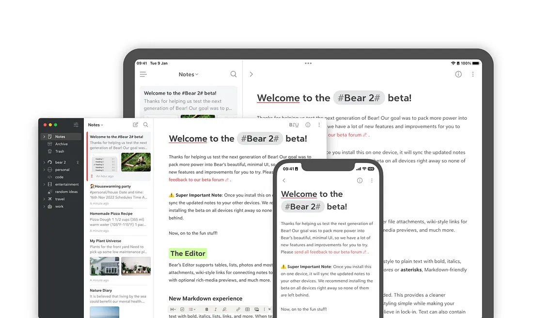 Bear: Minimalist writing-focused note-taking app