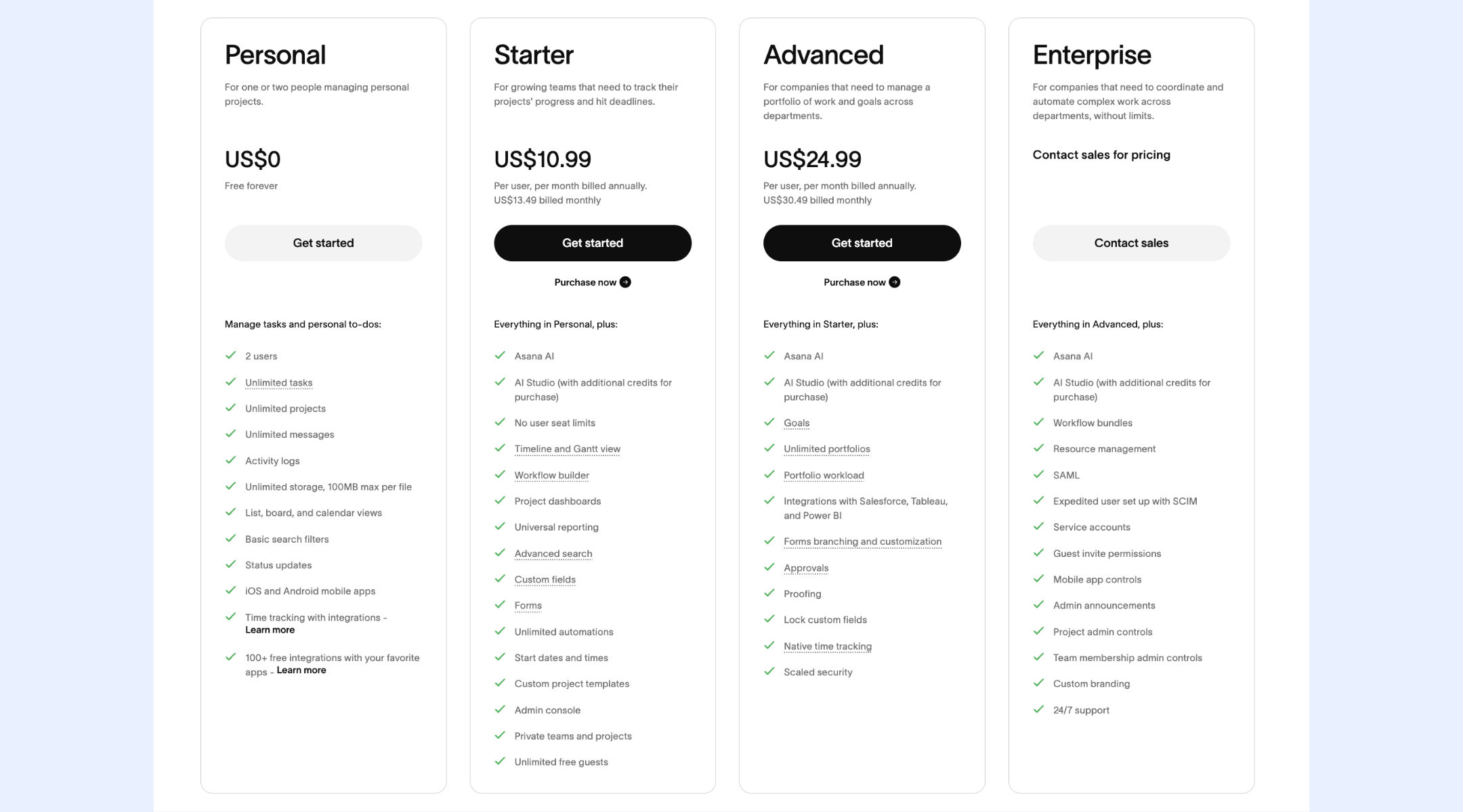 Asana pricing plan