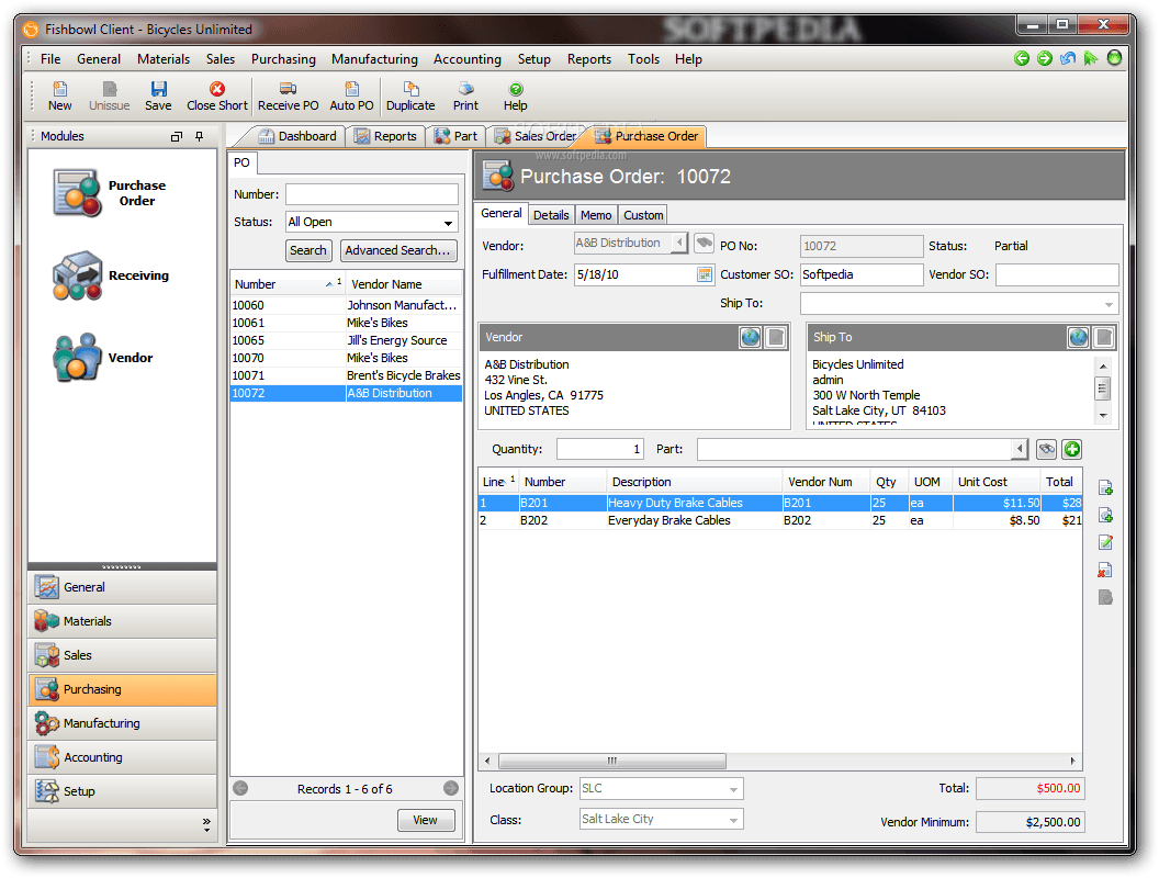 Managing a purchase order inside Fishbowl client&nbsp;