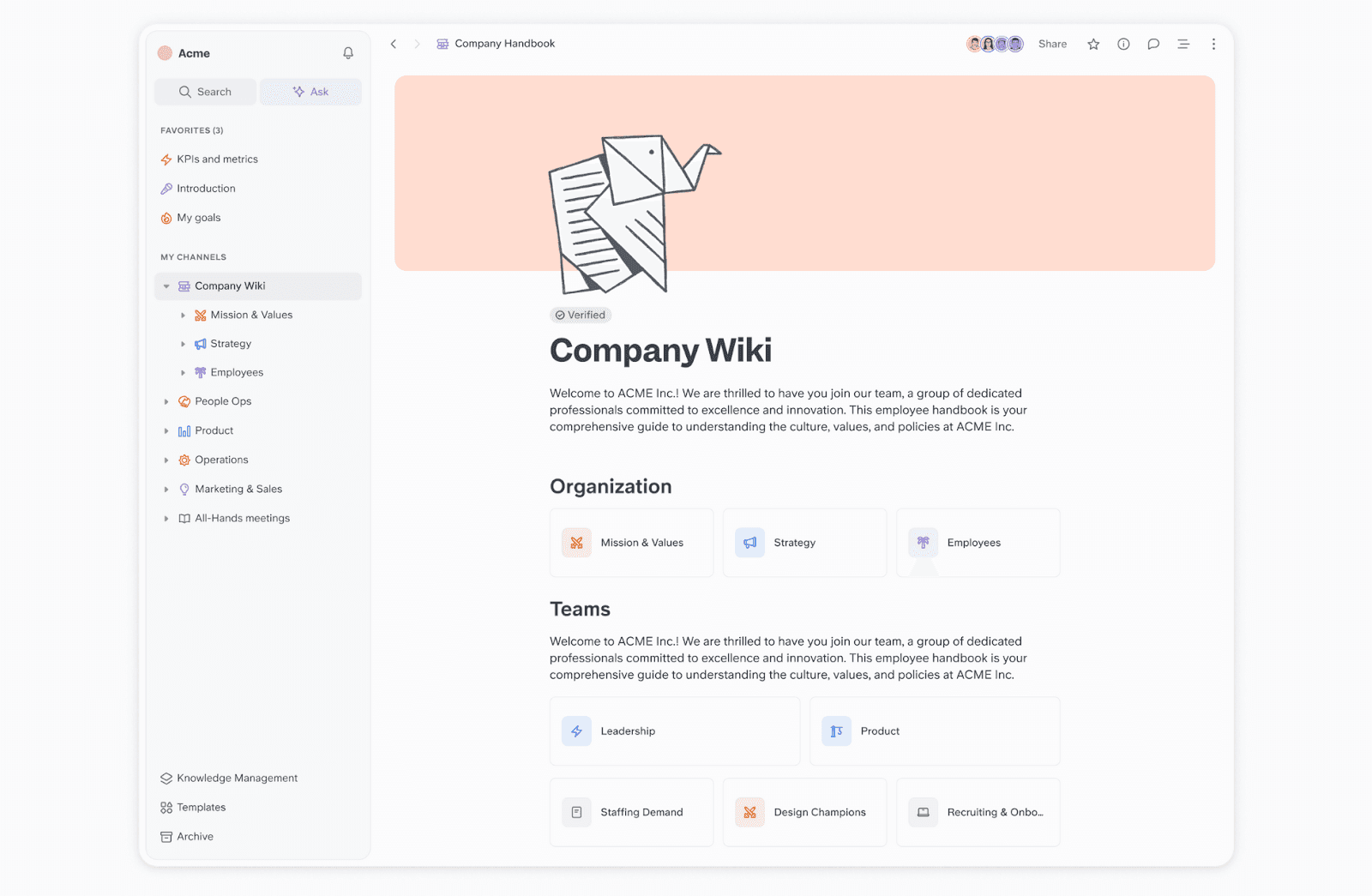 Interface of Slite