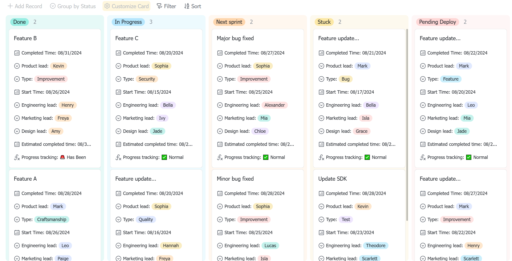 Scrum board in Lark