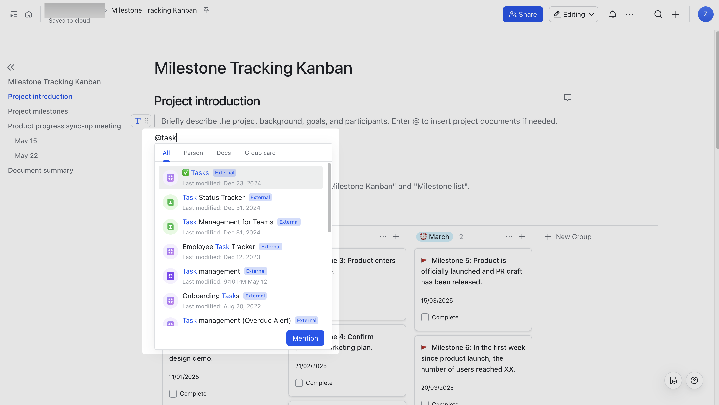 Use the @ feature in Docs