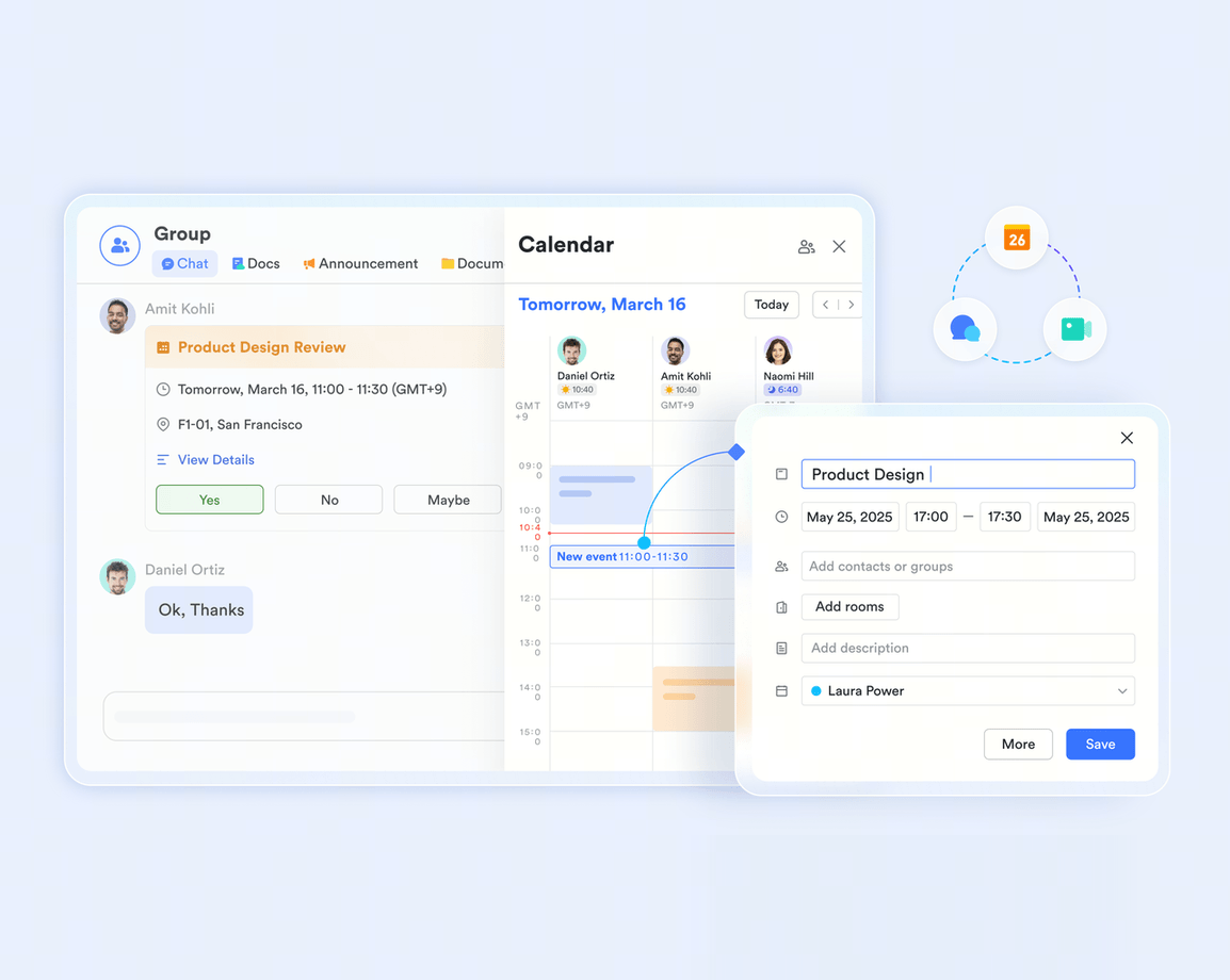 Lark natively combines Meetings, Messenger, and Docs in one lightweight app. 