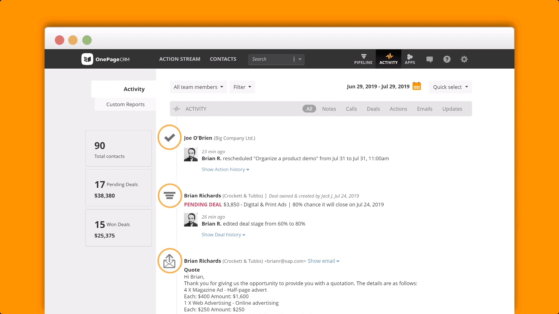 OnePageCRM as a CRM software