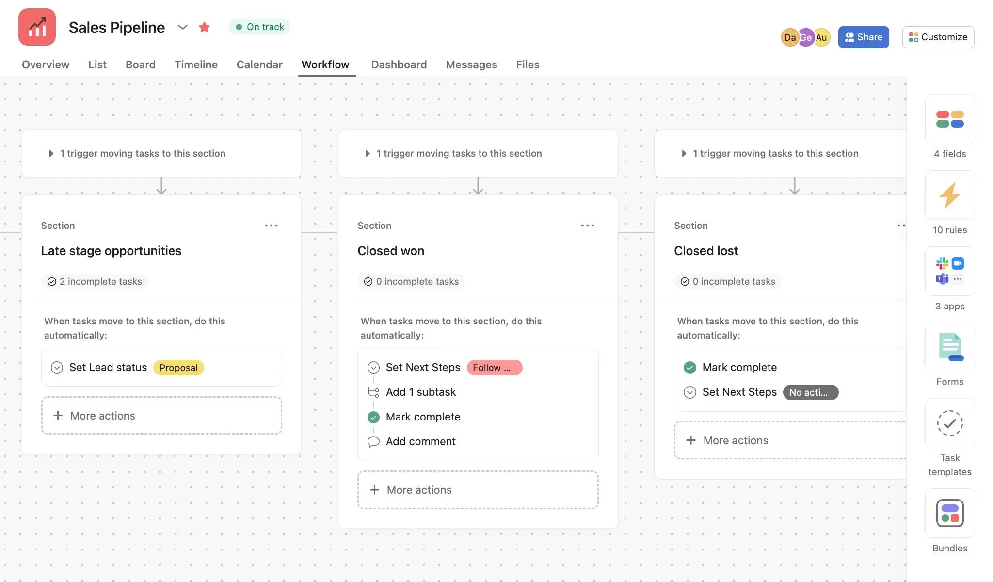 Asana task-focused workflows