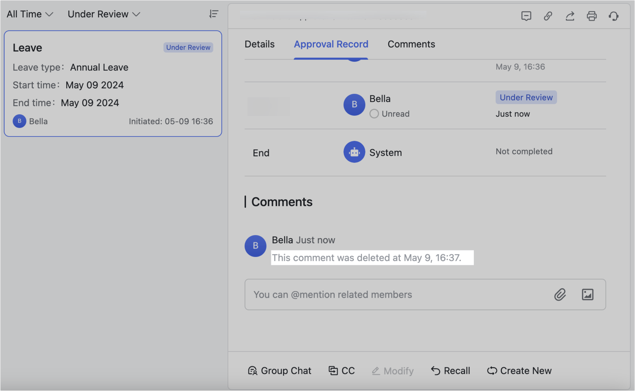 Comment in approvals