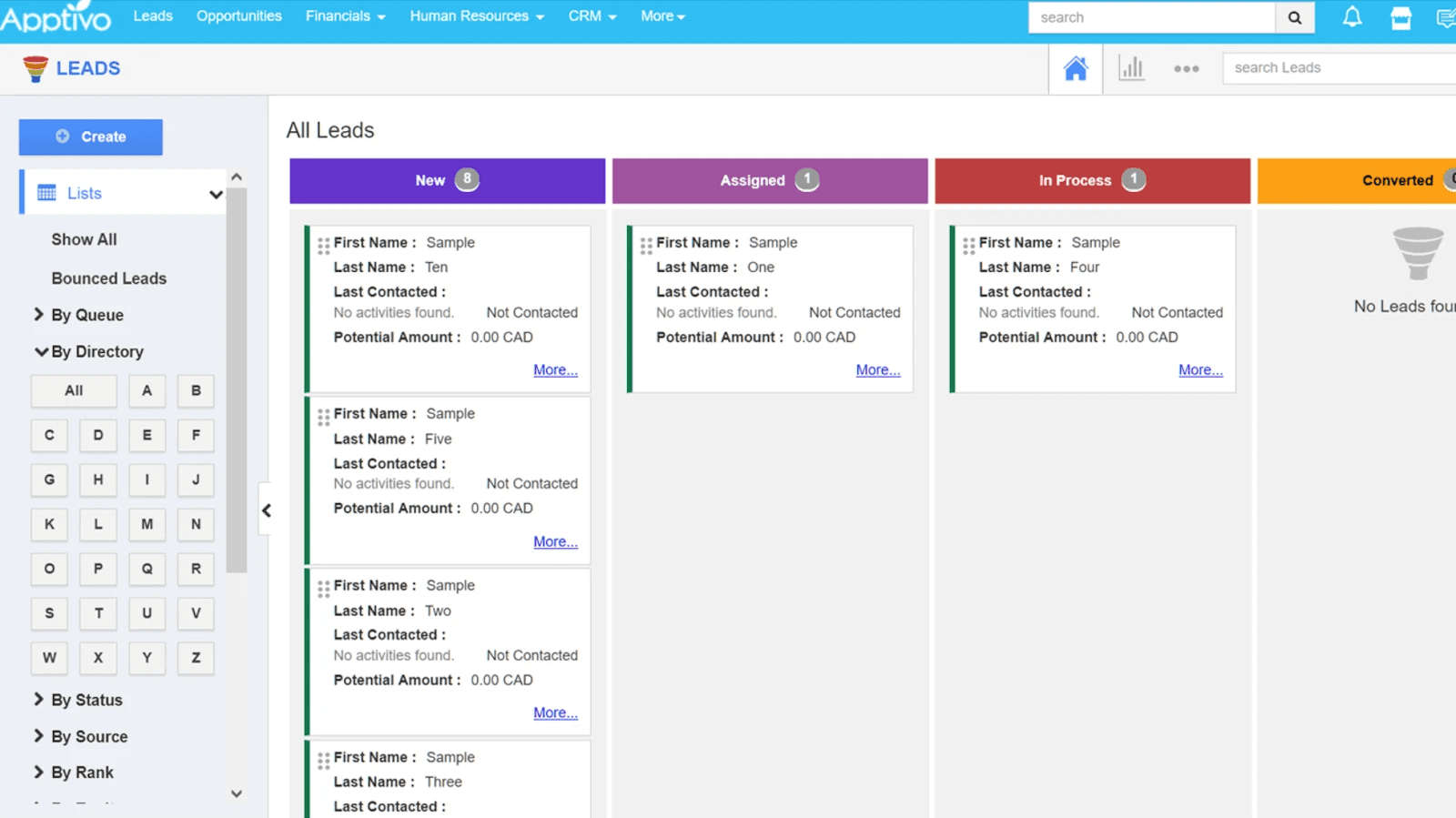 Interface of Apptivo