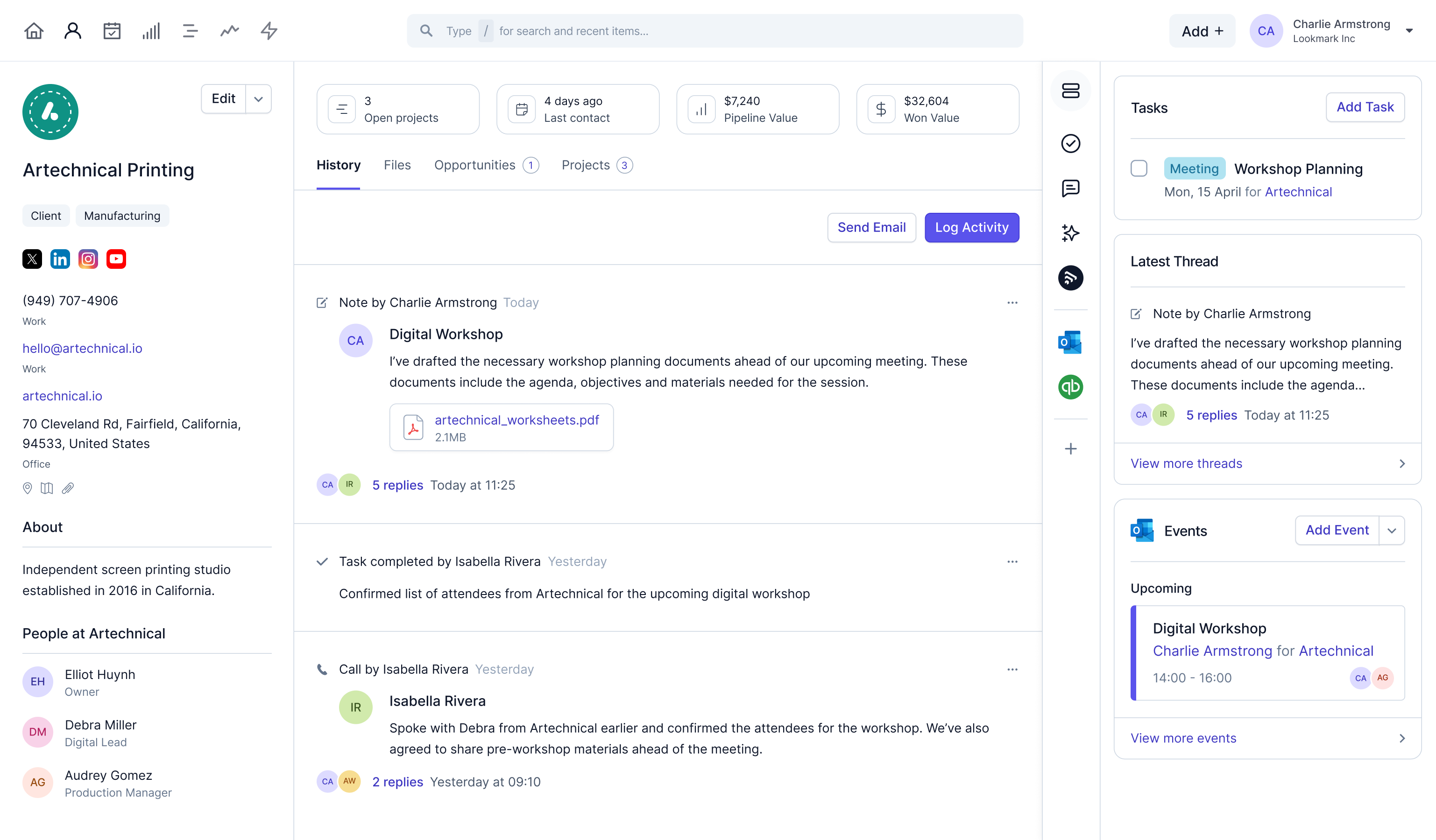 Capsule CRM contact management view