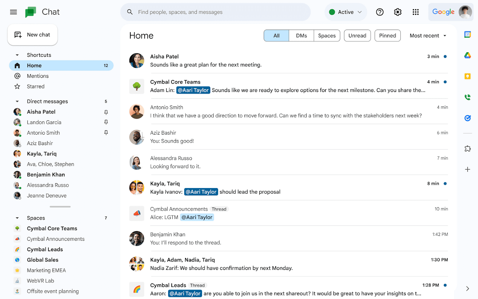 The interface of Google Chat&nbsp;