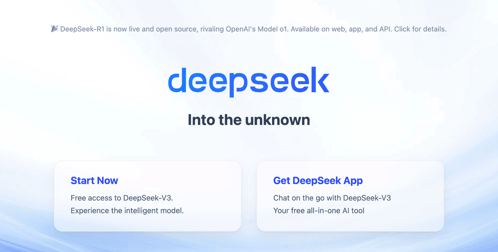 The home page of Deepseek as of April 2025&nbsp;