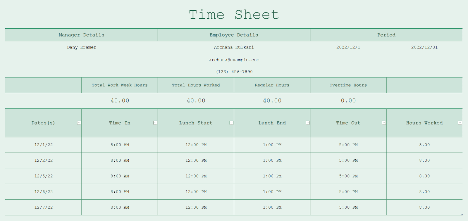 Microsoft Excel timesheet templates