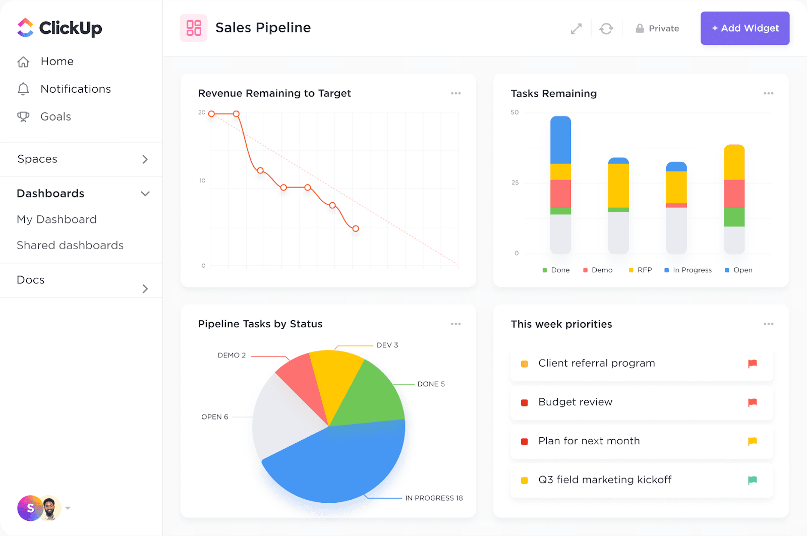 Interface of ClickUp CRM