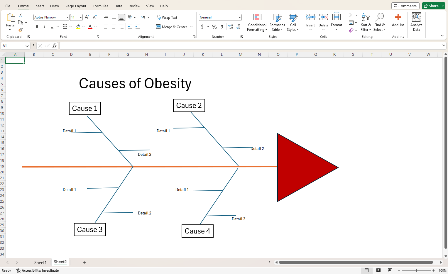 fishbone diagram in Excel
