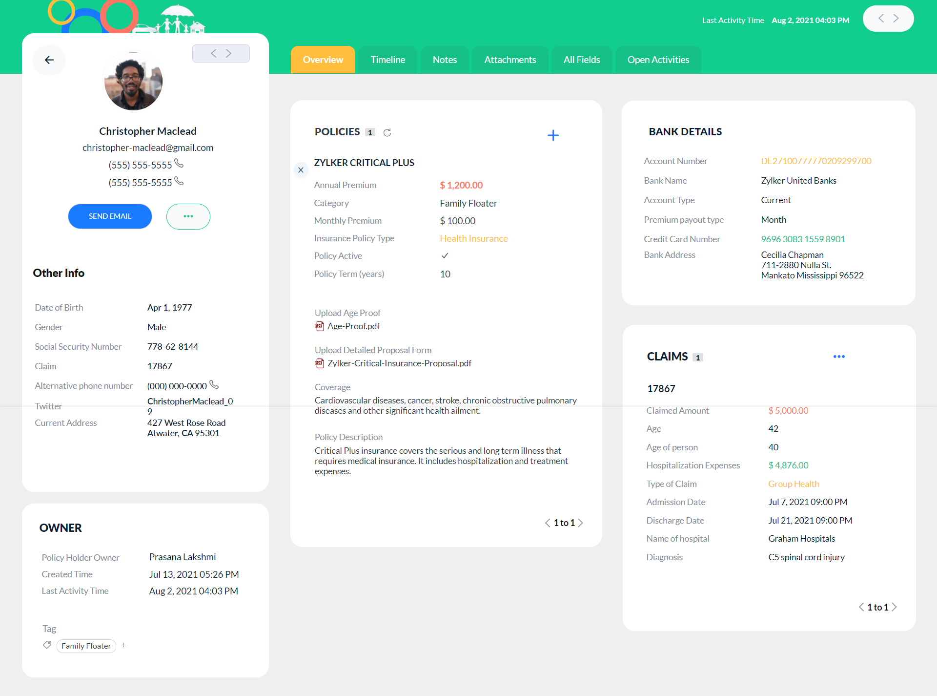 Zoho CRM dashboard