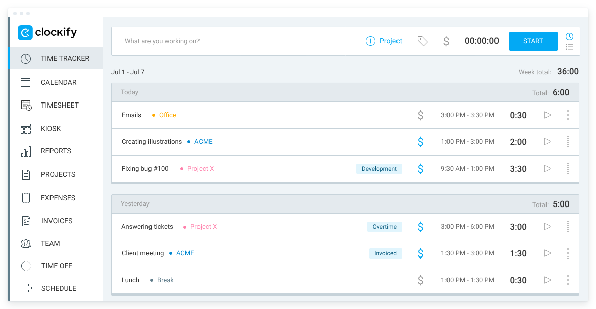 Clockify for free work tracking software