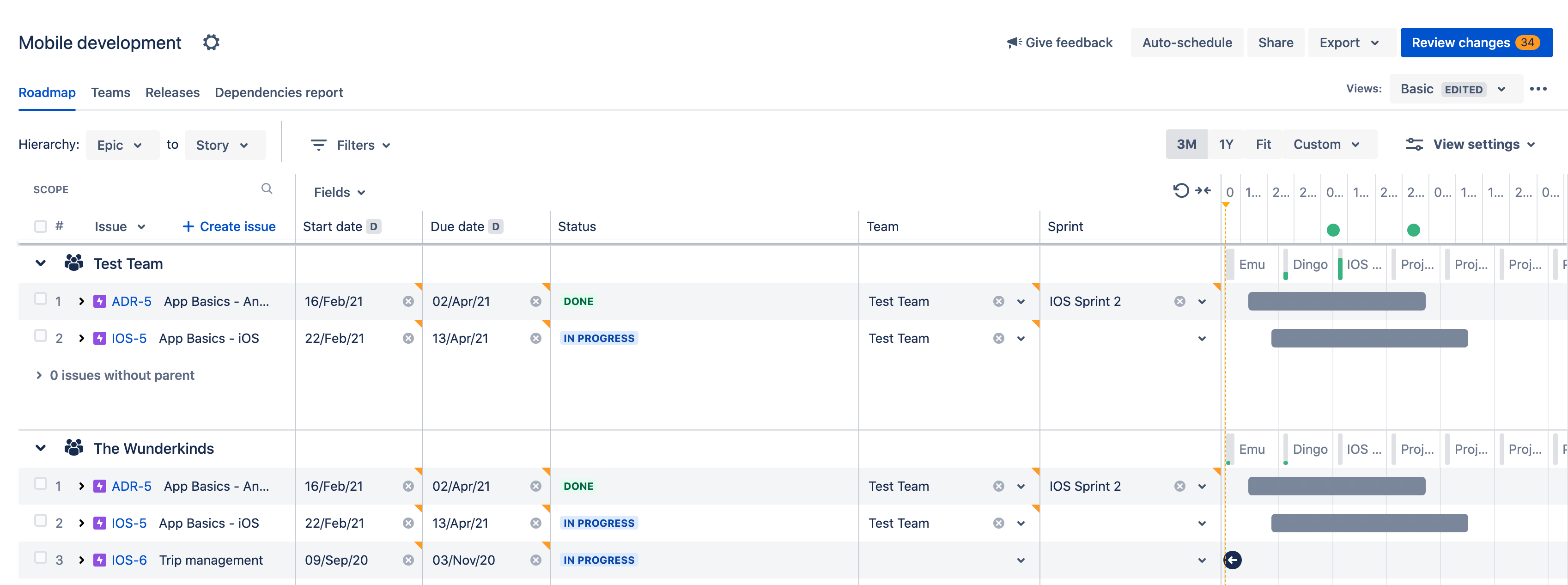 Gantt chart planning using Jira