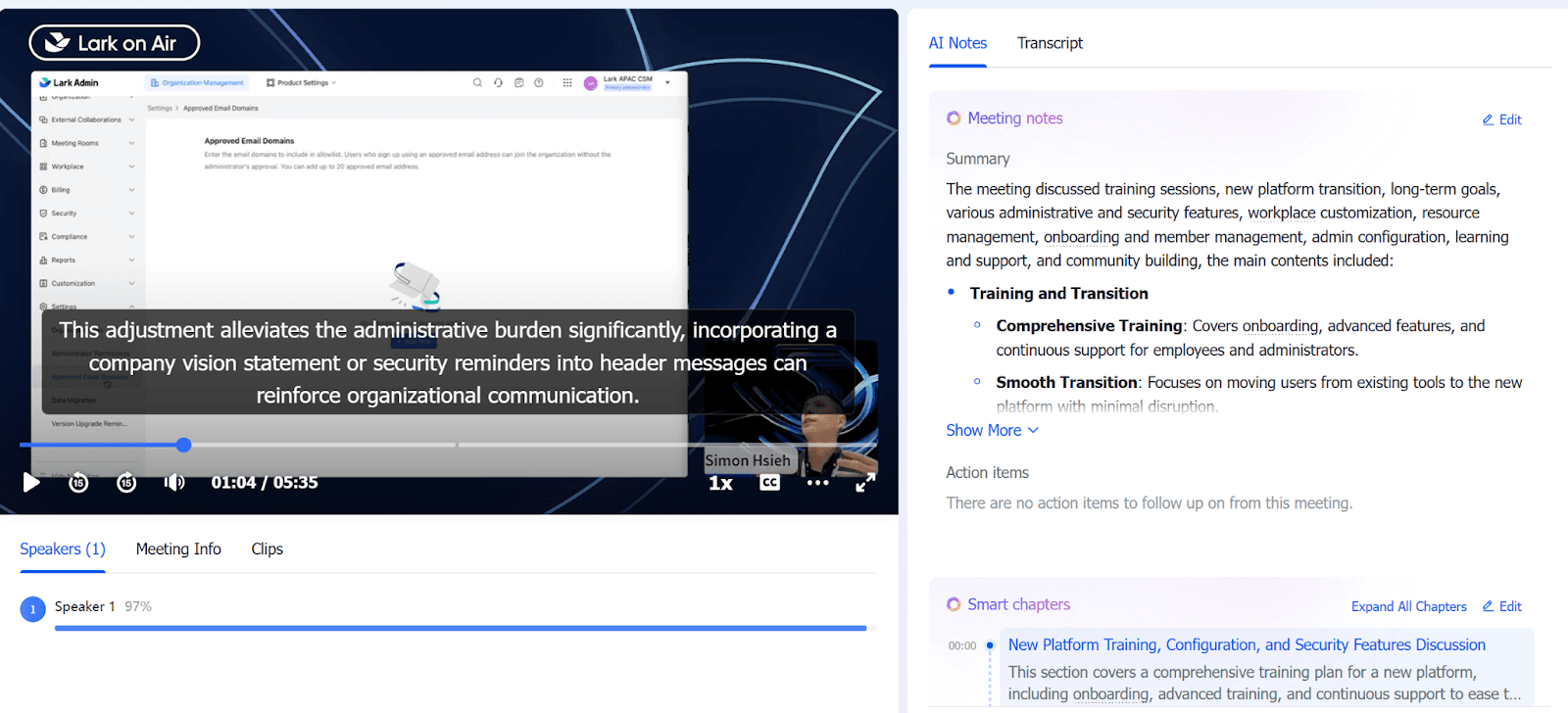 Generating AI notes by Lark Minutes