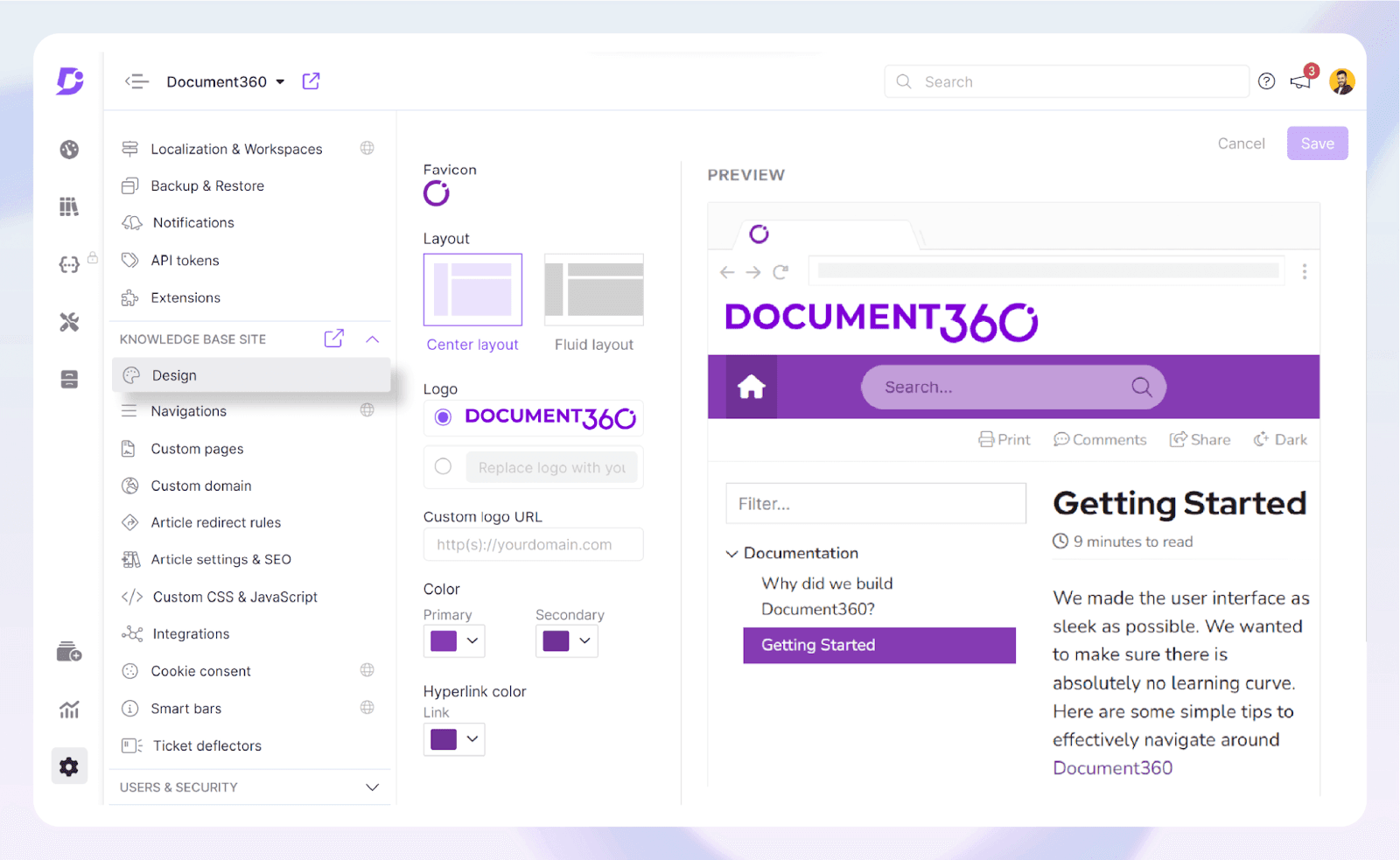 Interface of document 360