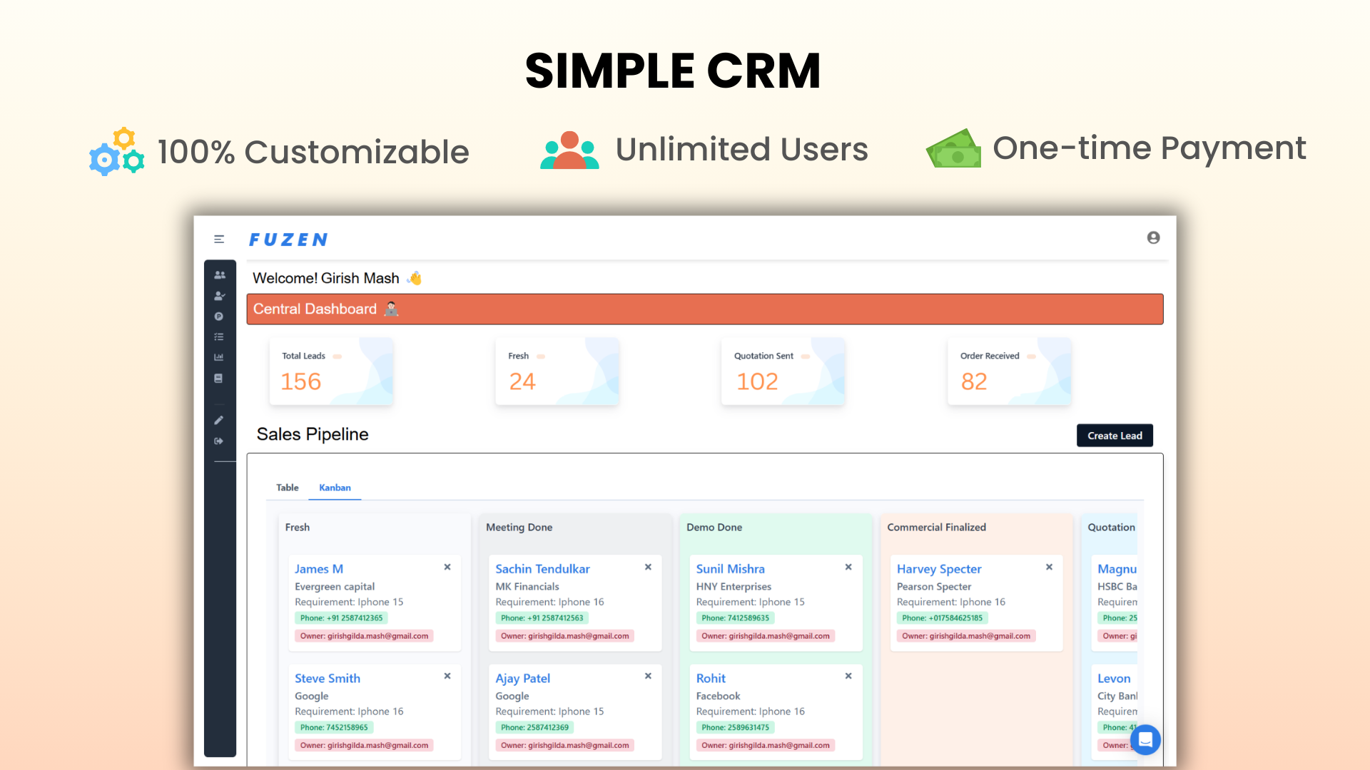 Fuzen no-code CRM interface for automated workflow