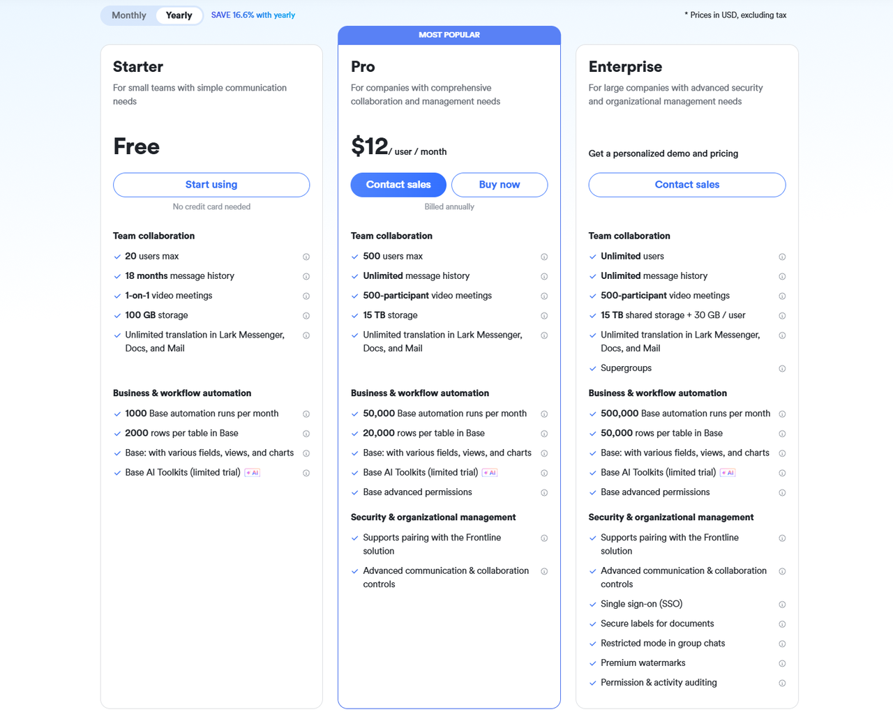 Lark pricing