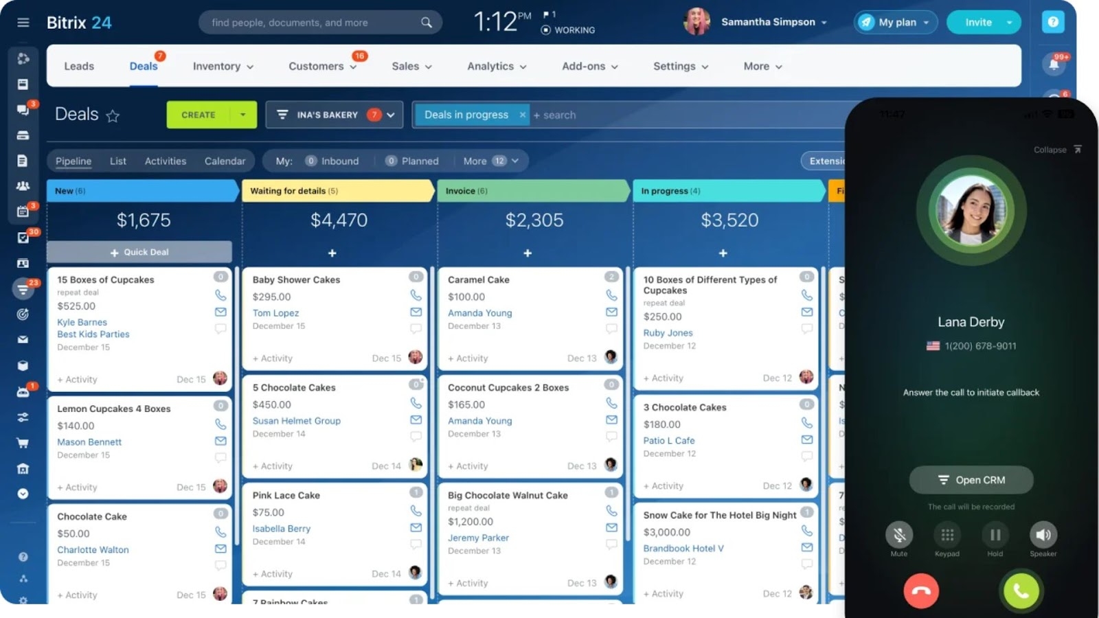 Bitrix24's platform for managing deals and client calls