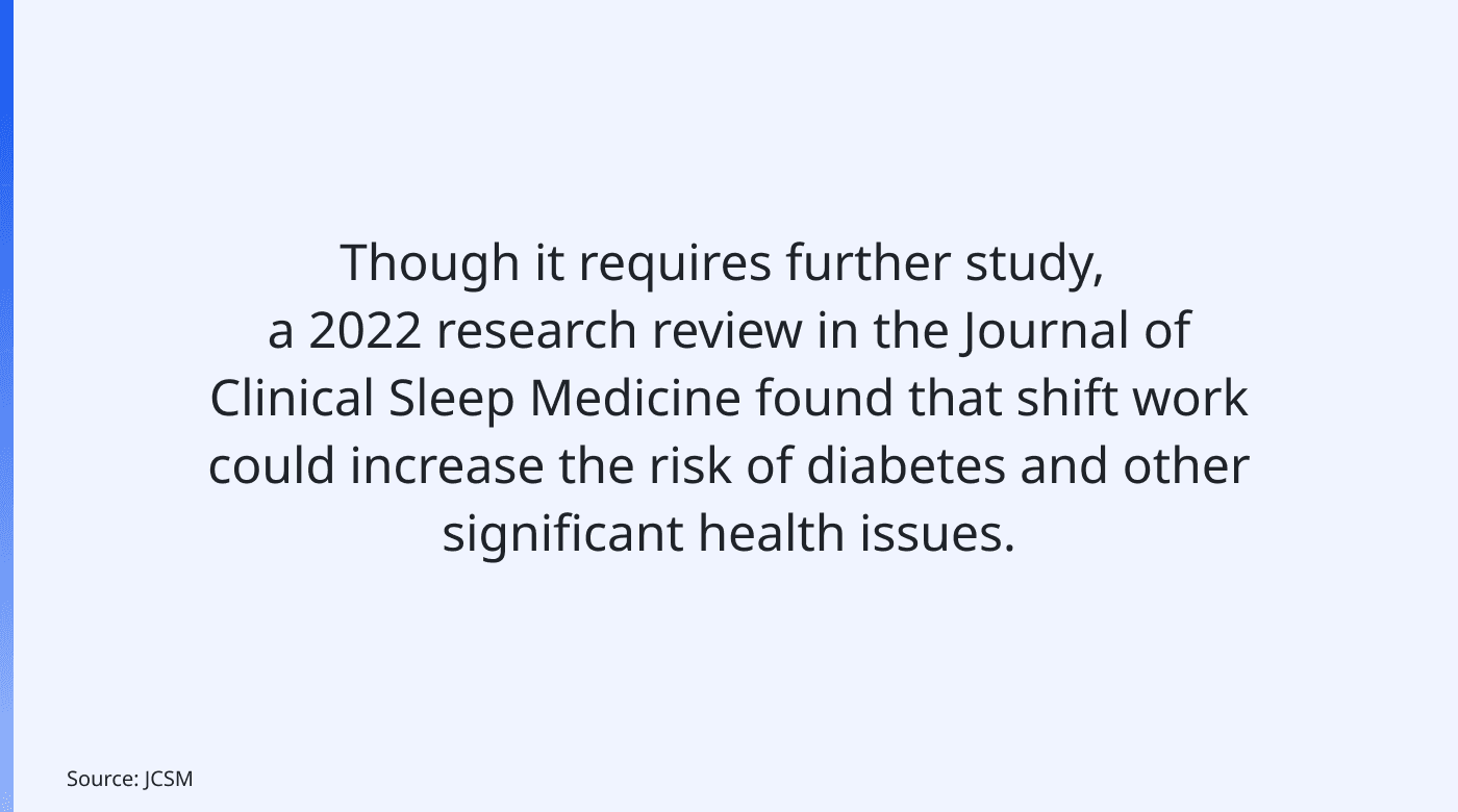 Research on health outcomes of shift work