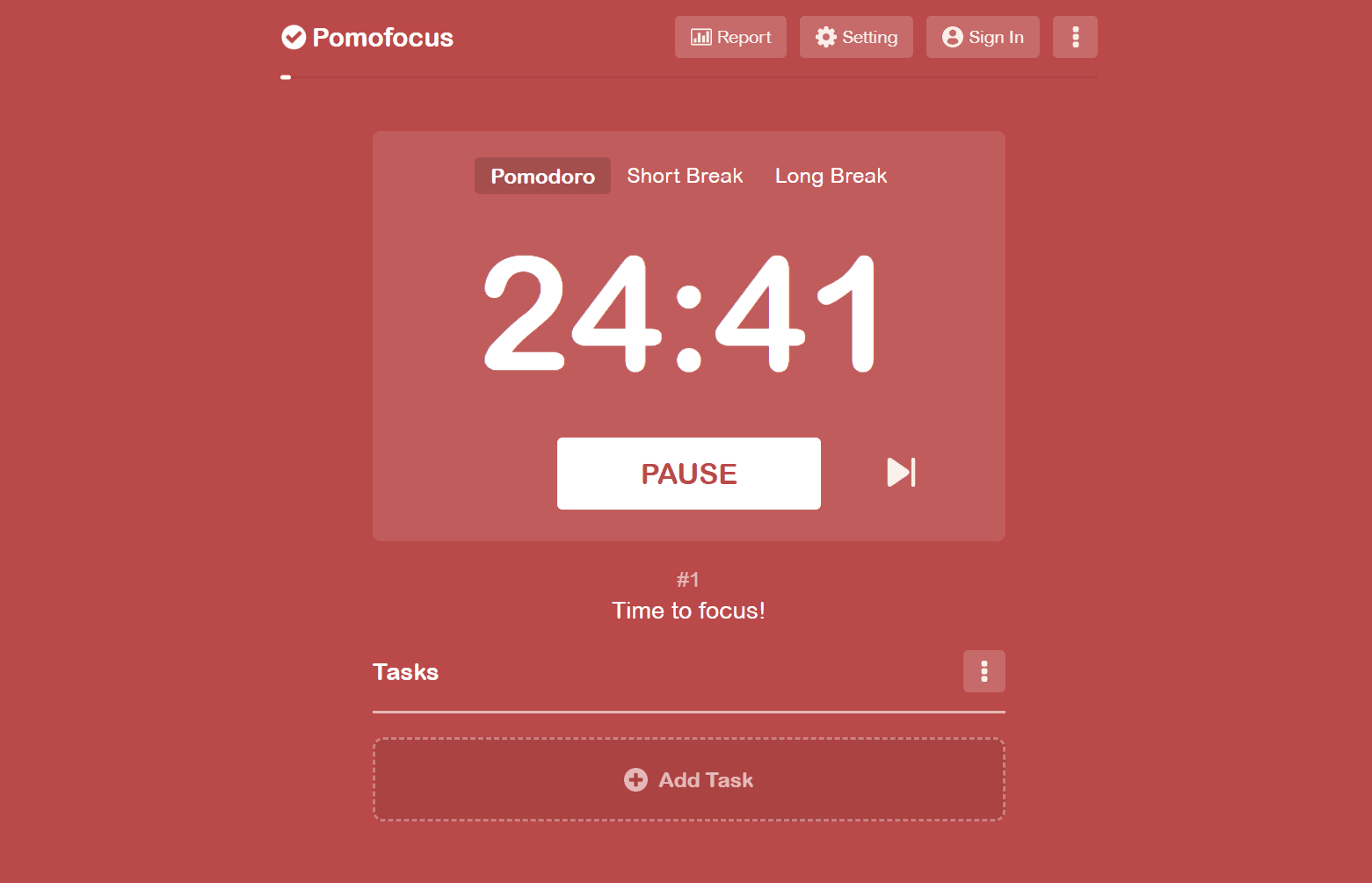 Interface of Pomofocus