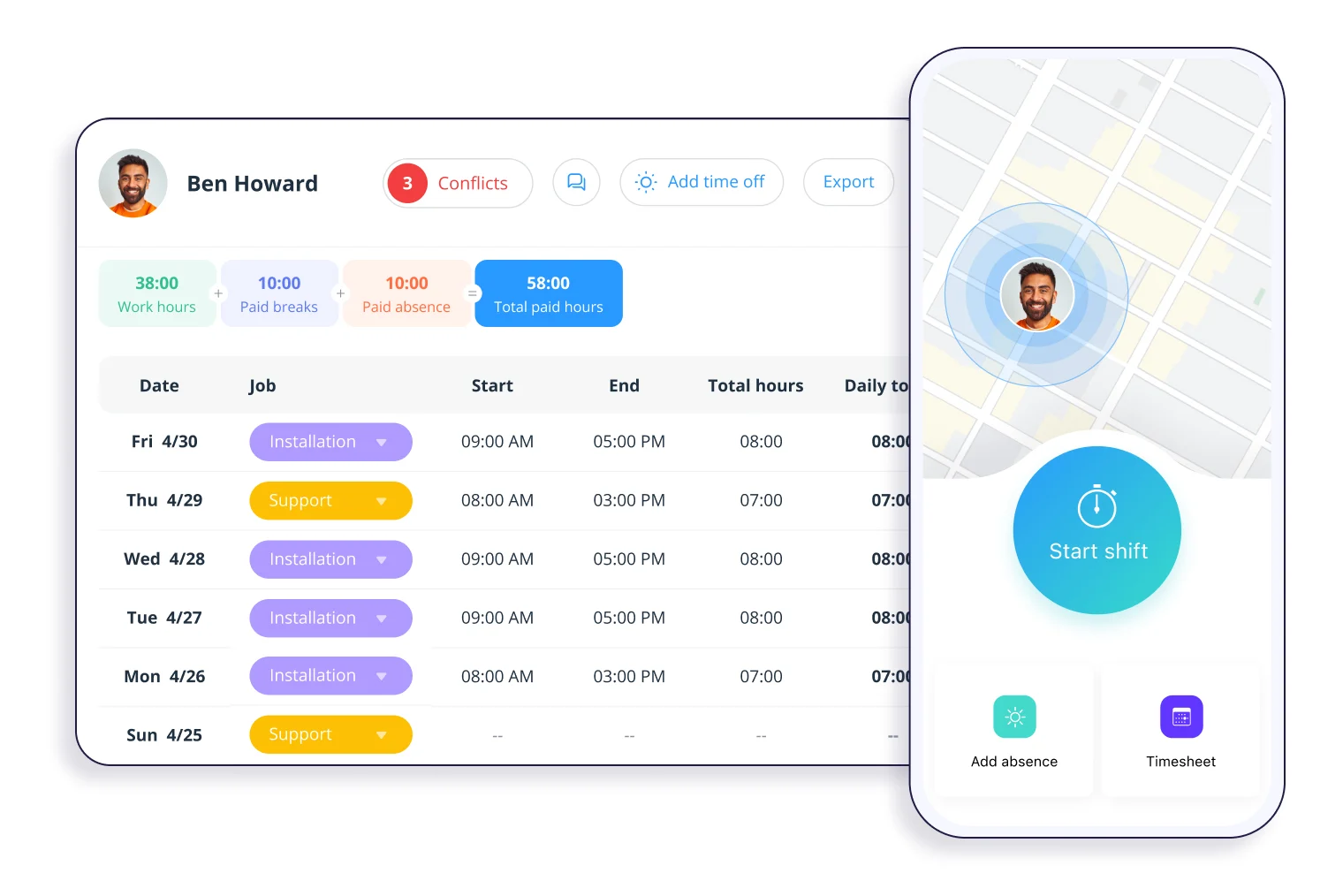 Connecteam mobile-first workforce attendance app