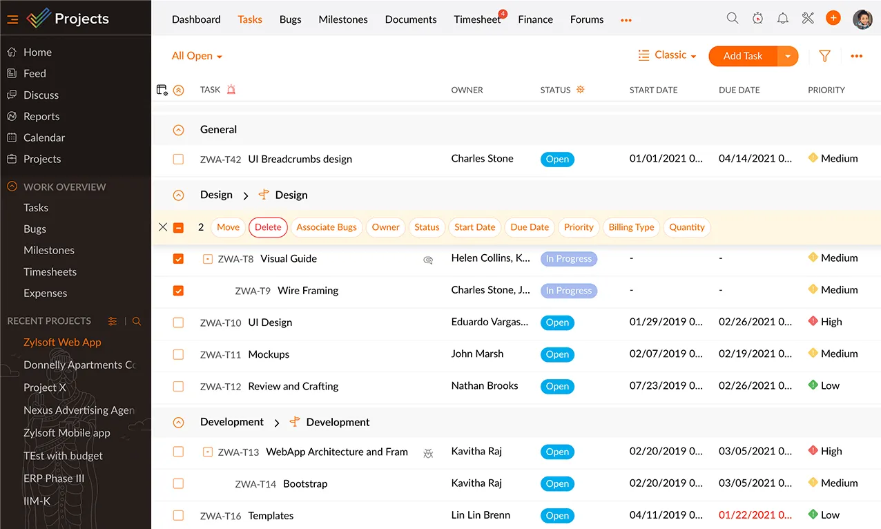 Zoho Projects project management solution