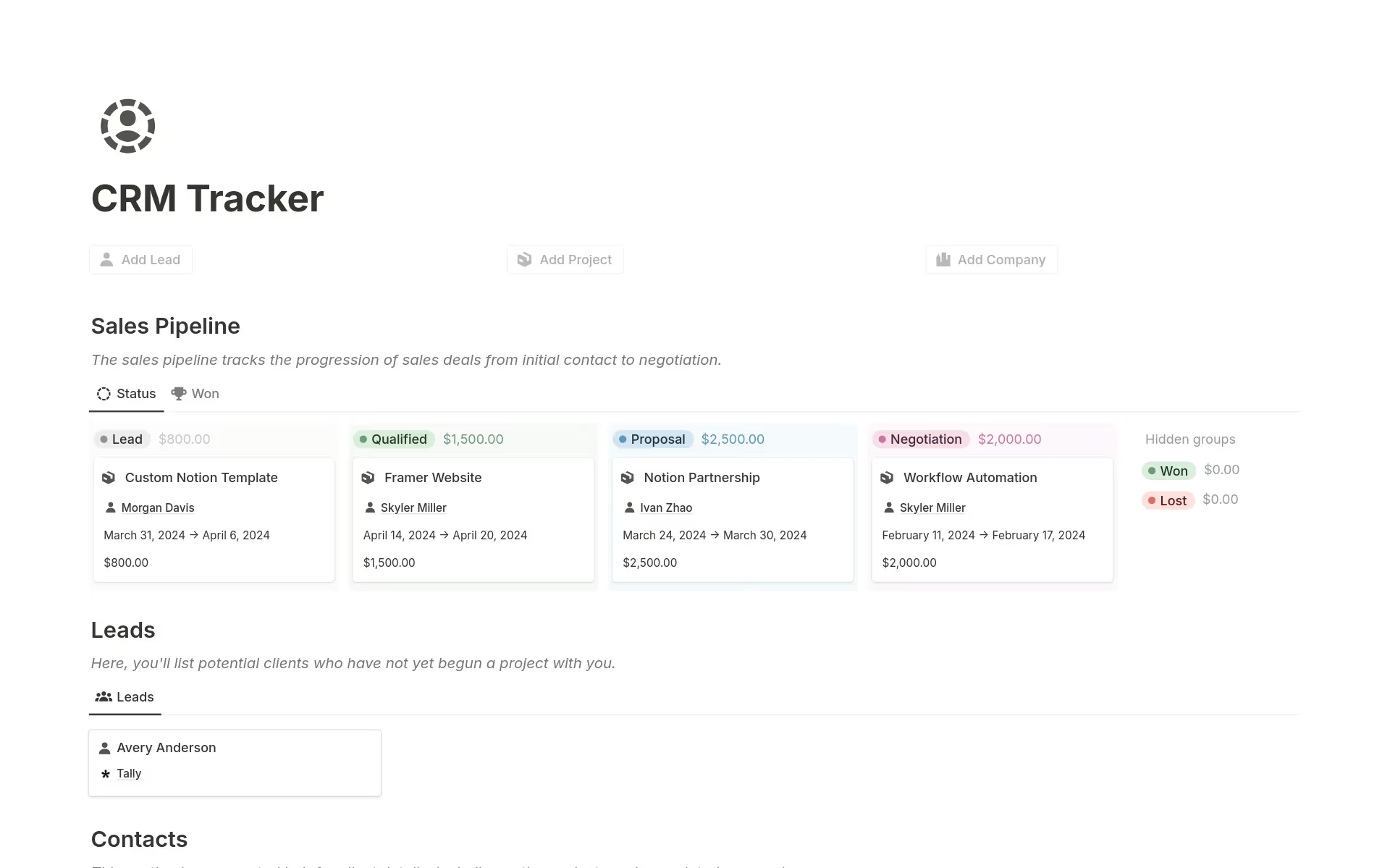 CRM tracker template