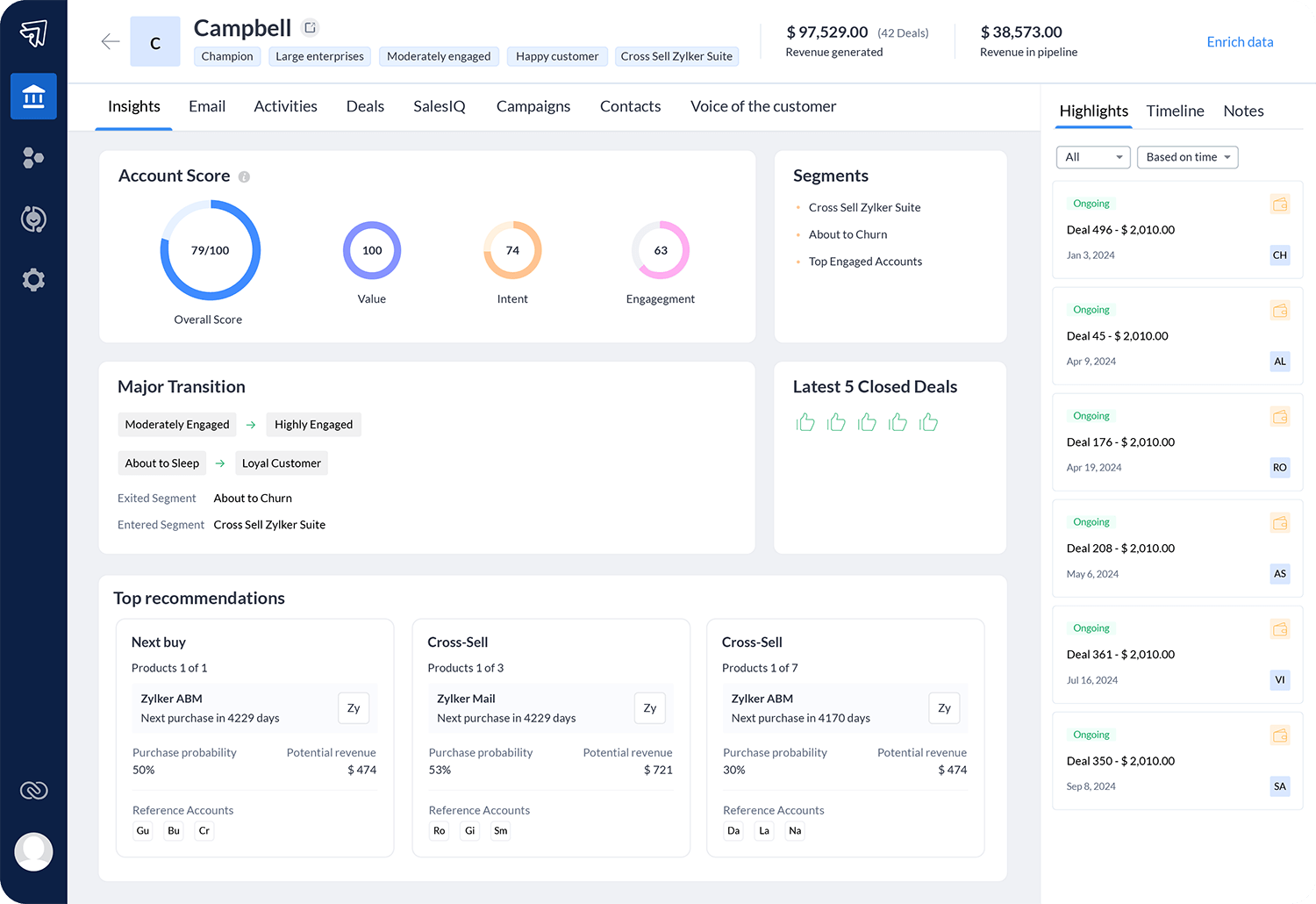 Zoho customizable CRM for construction pipelines