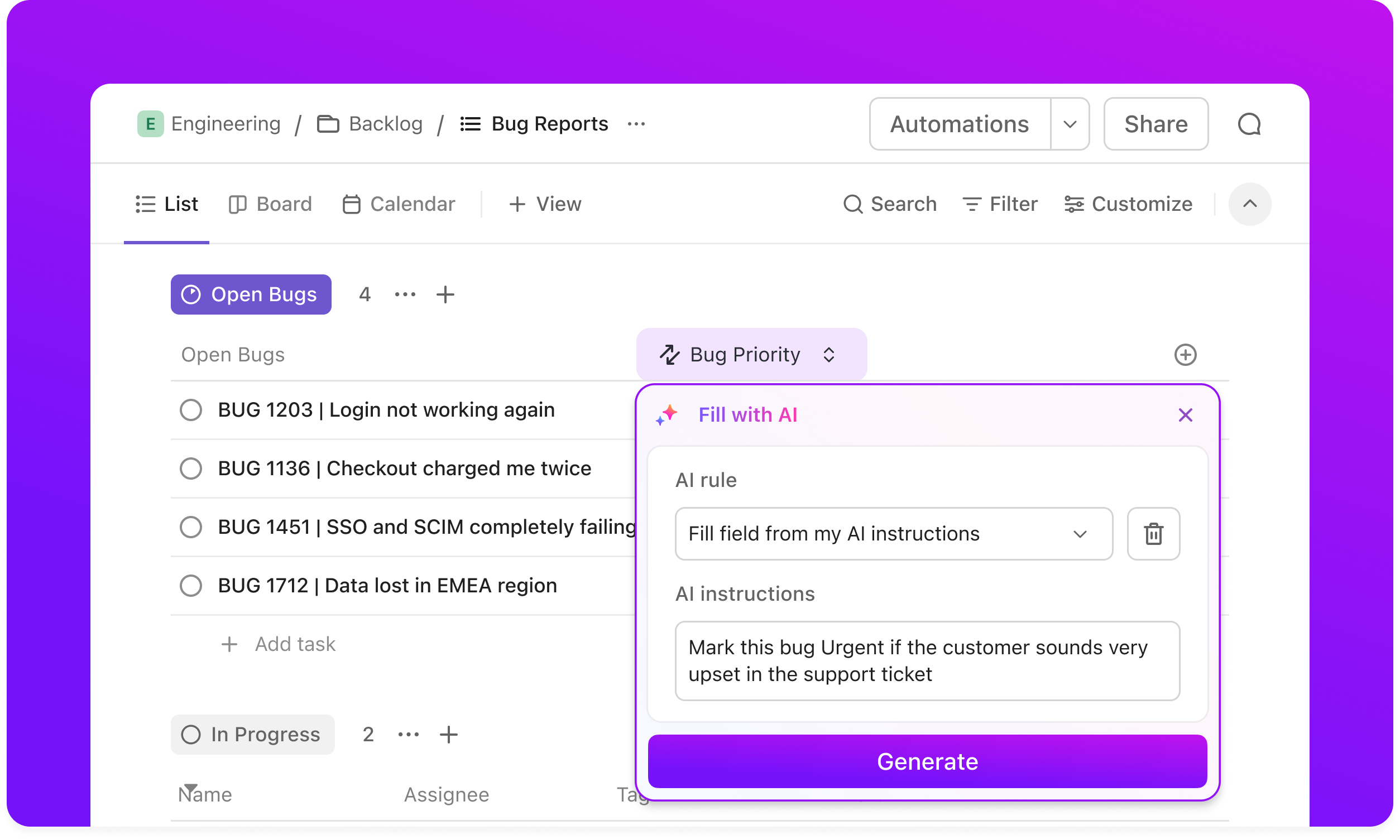 Business automation in ClickUp