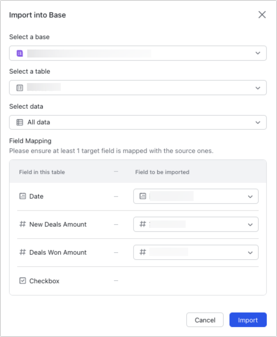 Bach import data at Lark Base