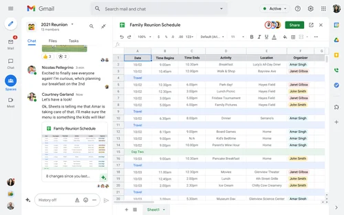 Google Workspace UI with Gmail and Sheets integration