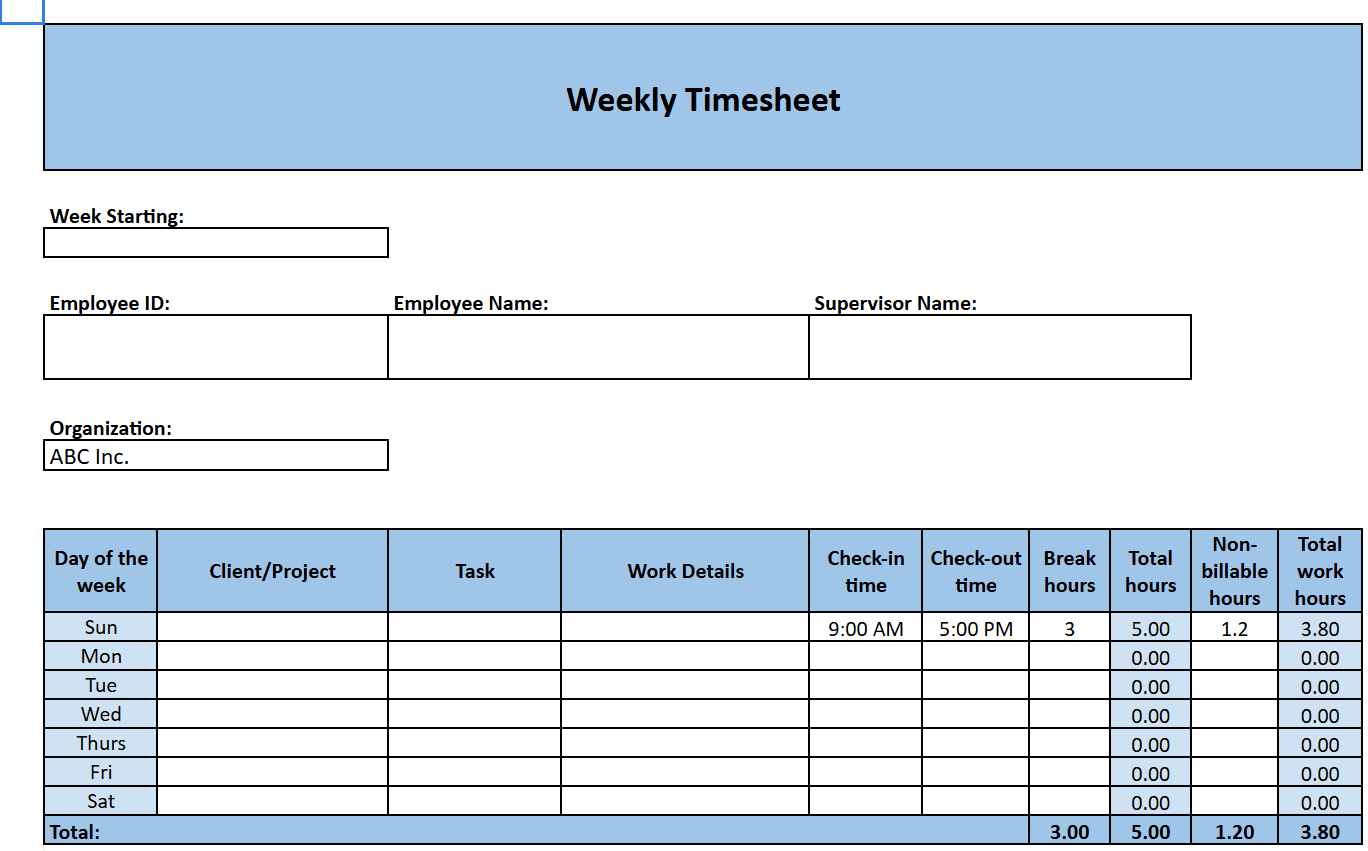 Google Sheets timesheet template