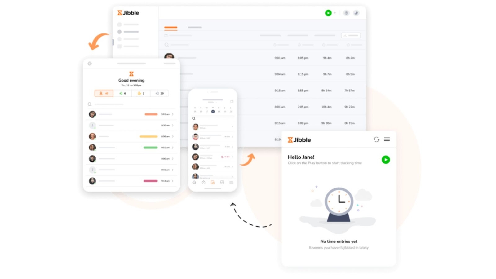 Jibble’s cross-platform employee time tracking interface