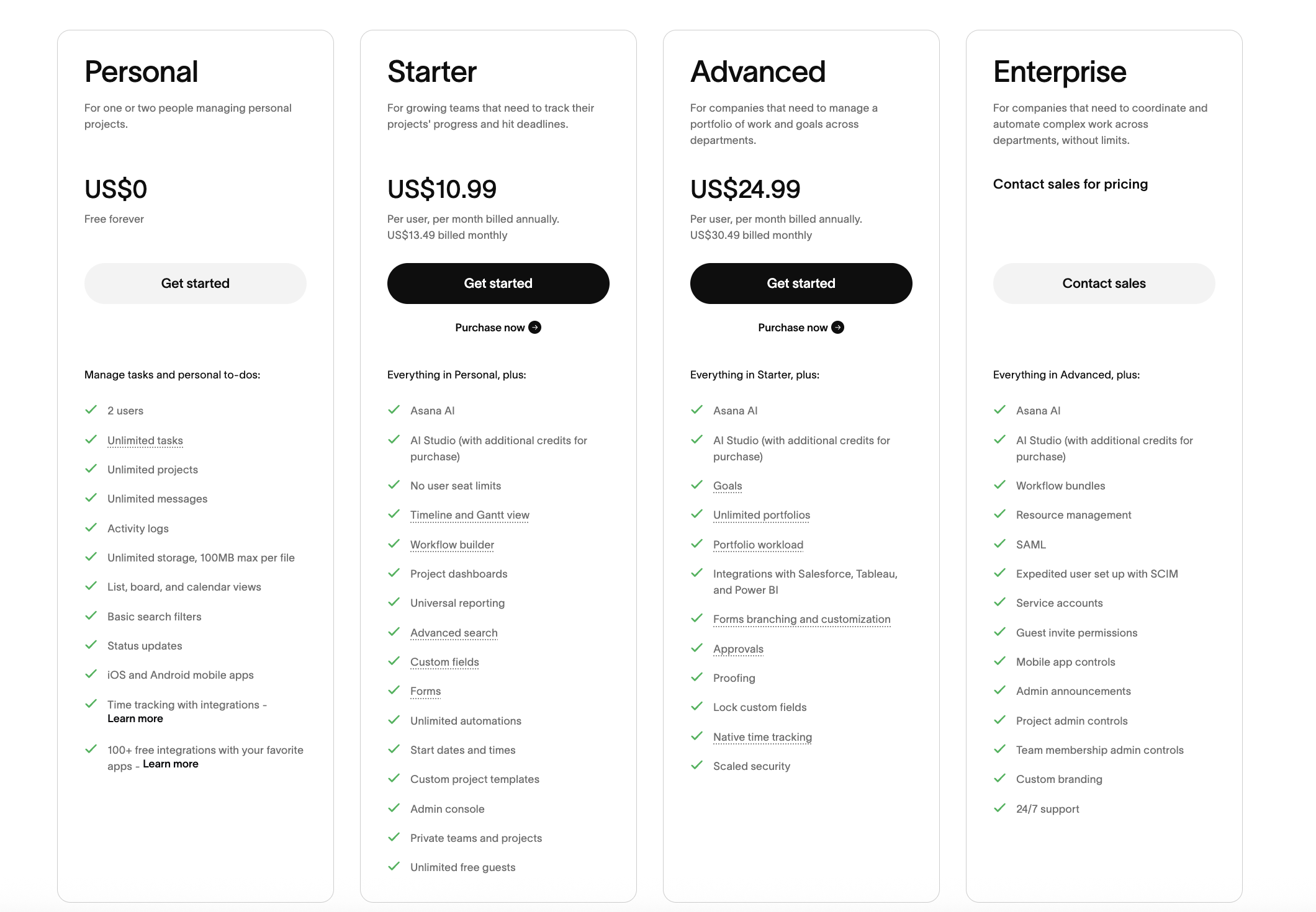 Asana pricing