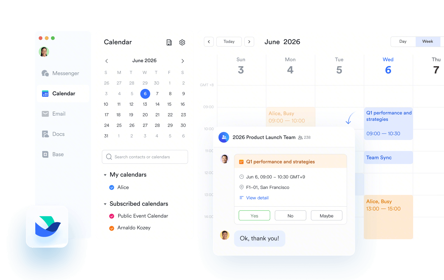 Bring your schedule and teamwork together with Lark—the all-in-one Google Calendar alternative that natively bundles your calendar, chat, docs, and AI meeting notes.