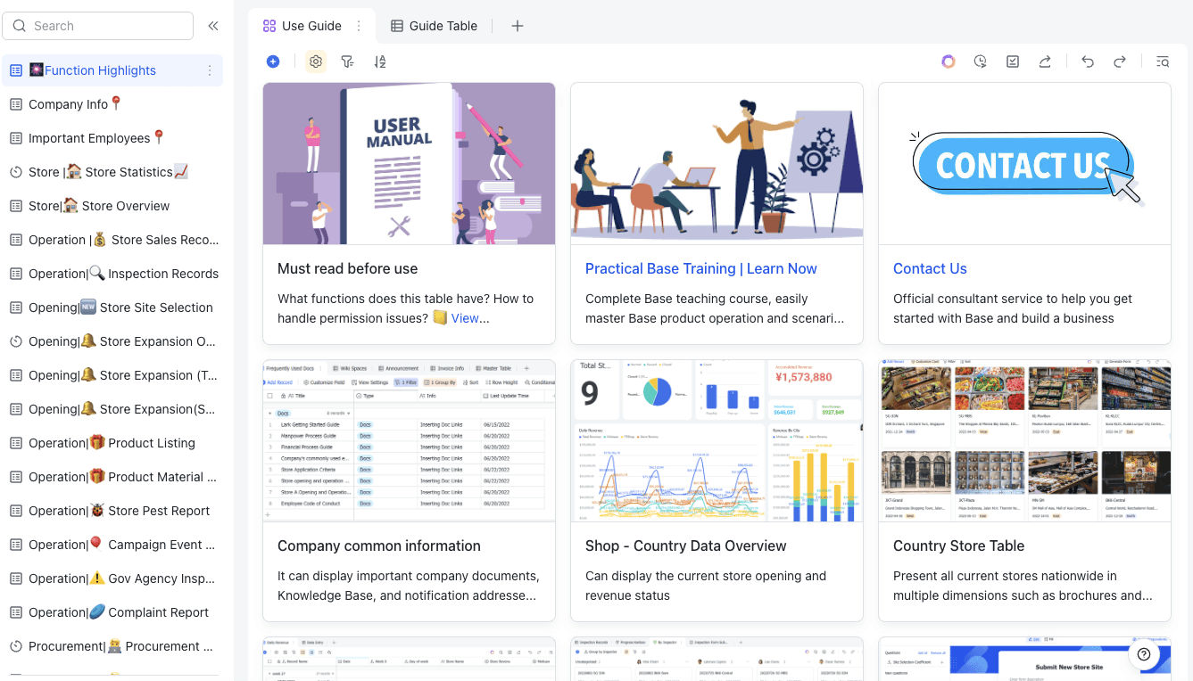 Lark’s retail store management template
