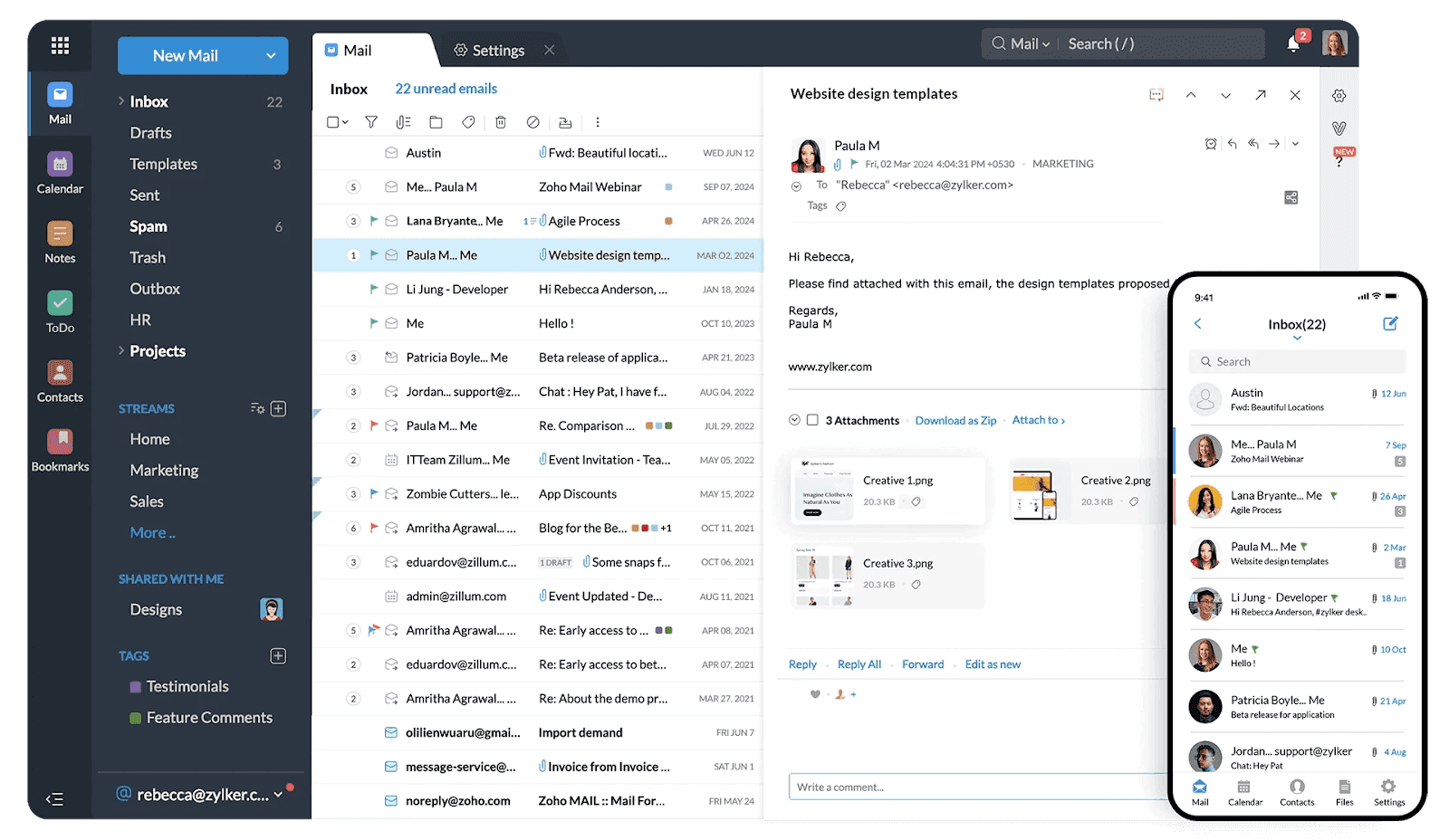 Interface of Zoho Mail