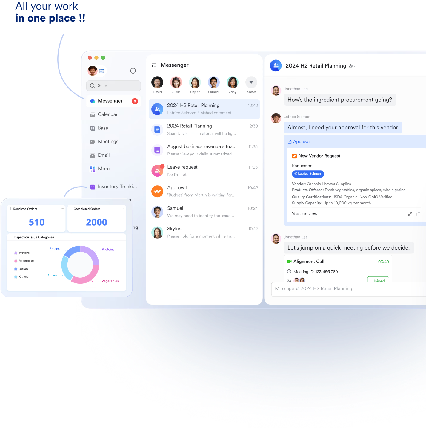 Real-time collabpration of team members in Lark through messenger