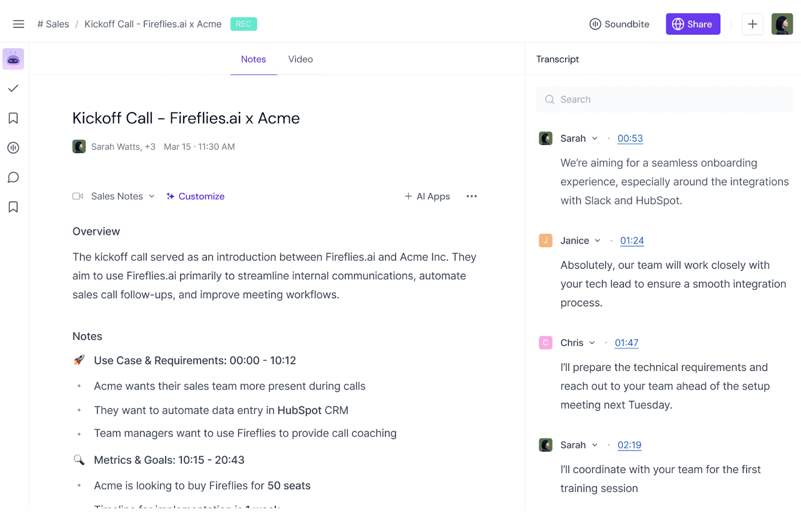 Meeting notes in Fireflies.ai
