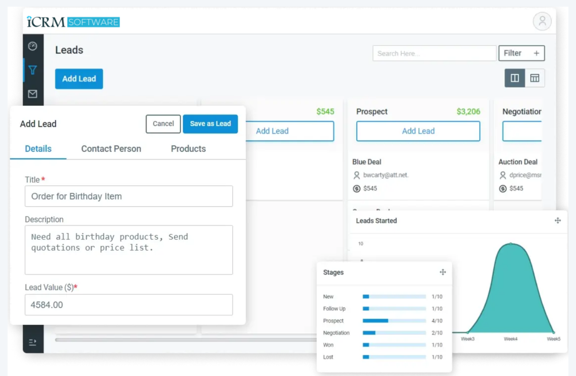 iCRM interface giving Malaysian sales and marketing teams a unified view of leads and customer interactions