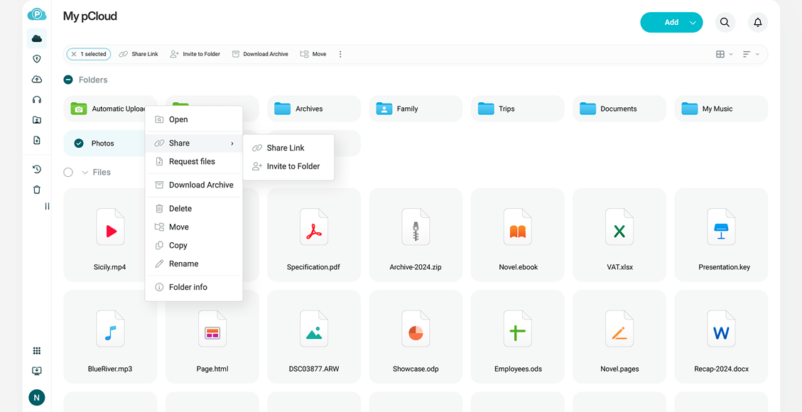 pCloud with strong sharing