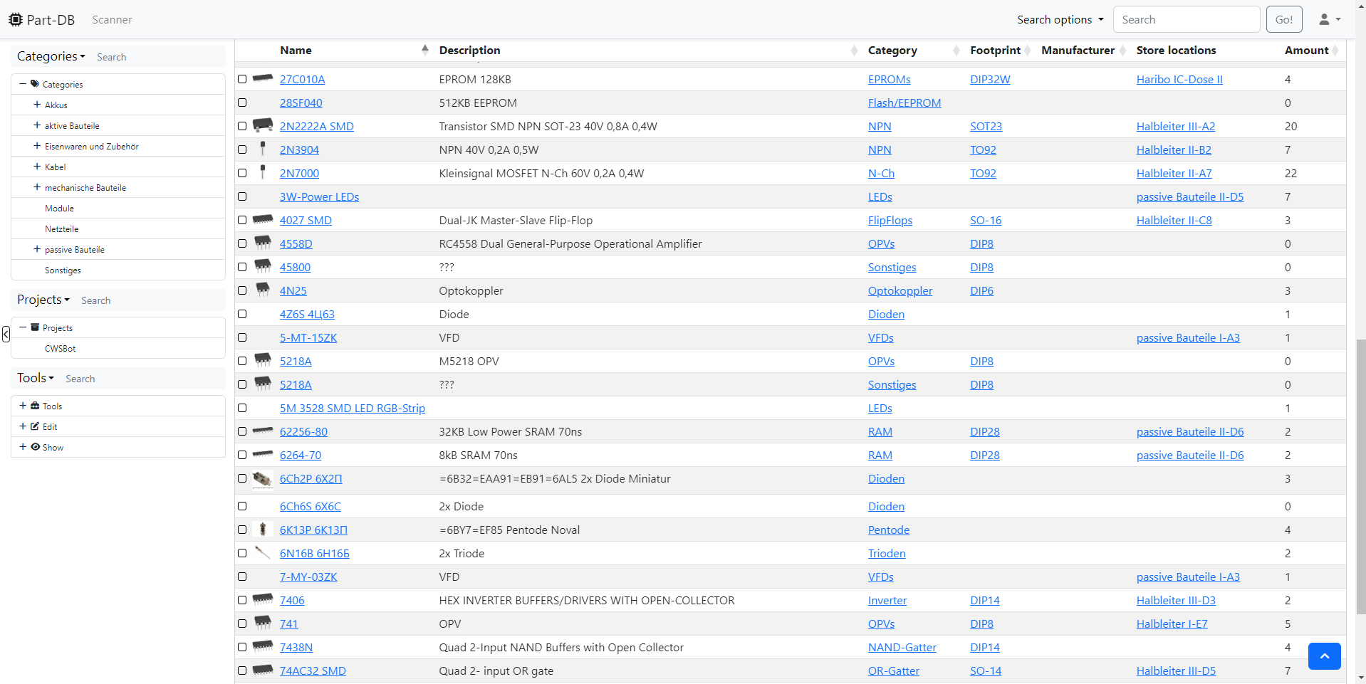 Part-DB Server open source inventory management parts list