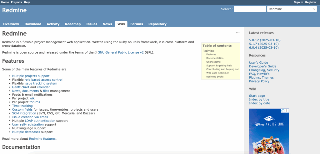 Redmine open source project tracking tool