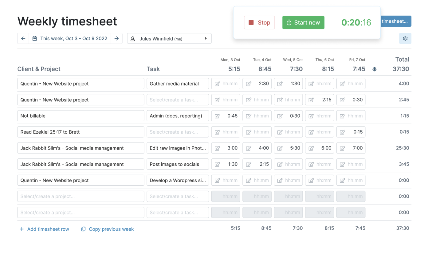 MyHours timesheet software